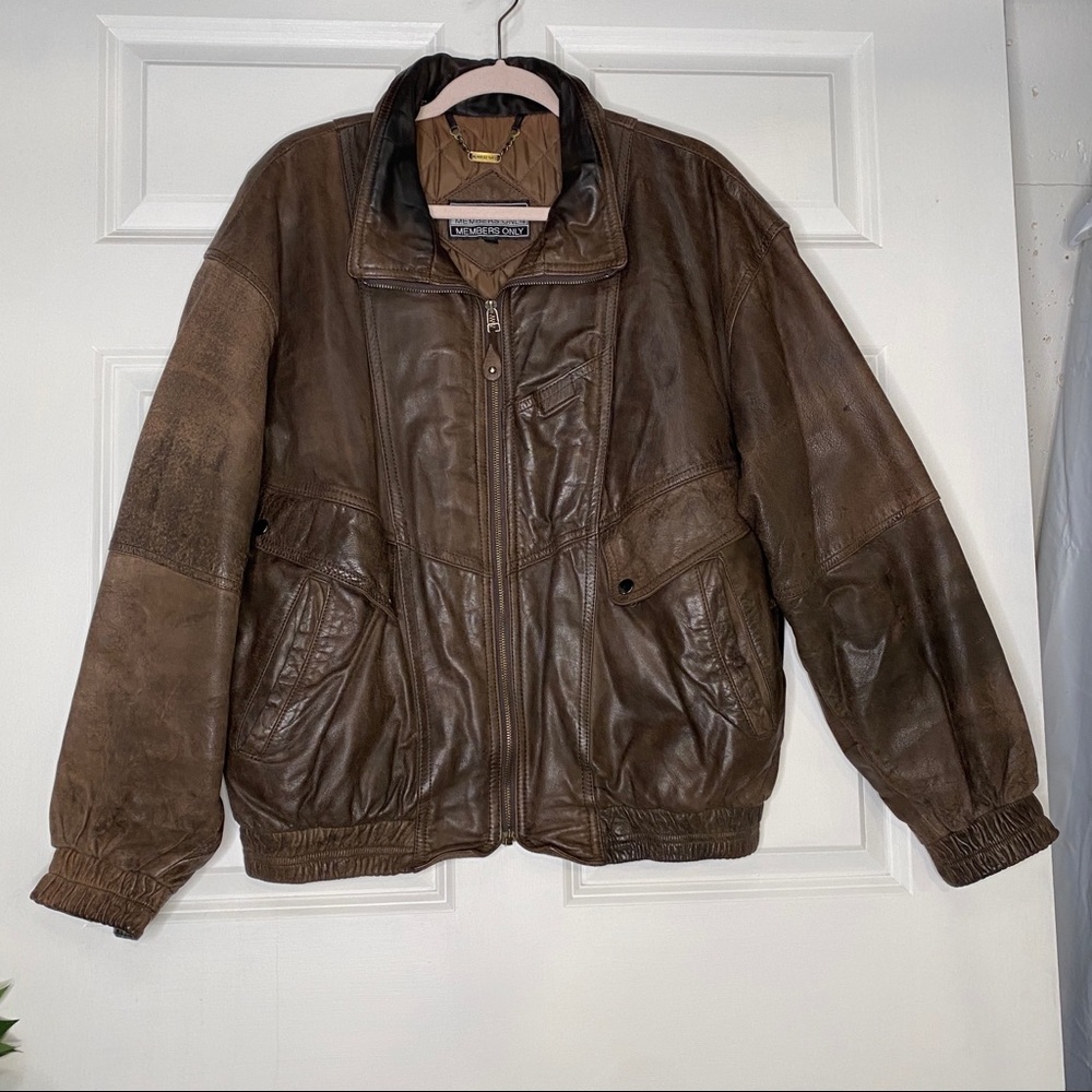 Vintage Members Only Brown Leather Flight Bomber Jacket Size 42